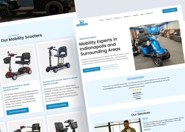 Professional WordPress website design mockup for Indiana small businesses showing modern, responsive web design with clear navigation and mobile optimization