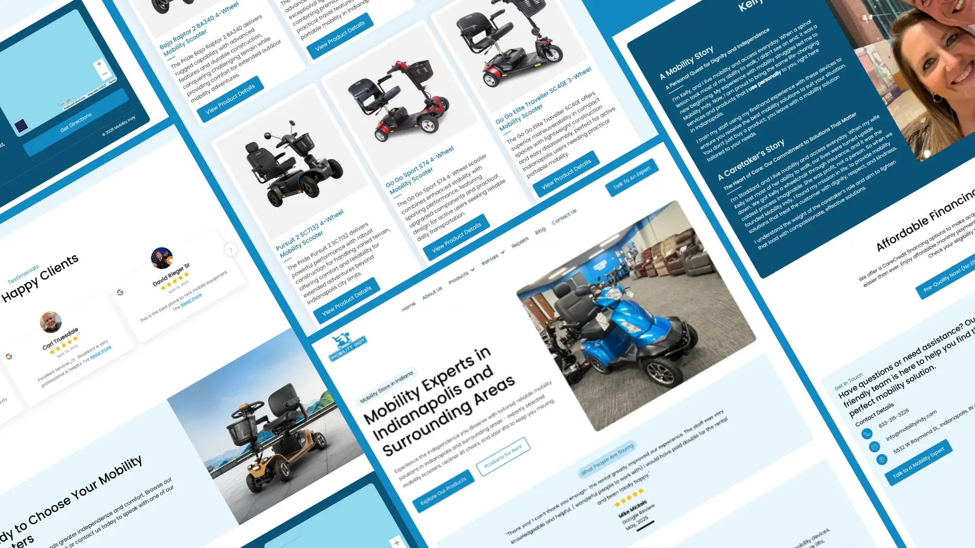 Mobility Indy website redesign case study showing improved navigation and user experience design for Indiana mobility equipment business - 25% bounce rate reduction